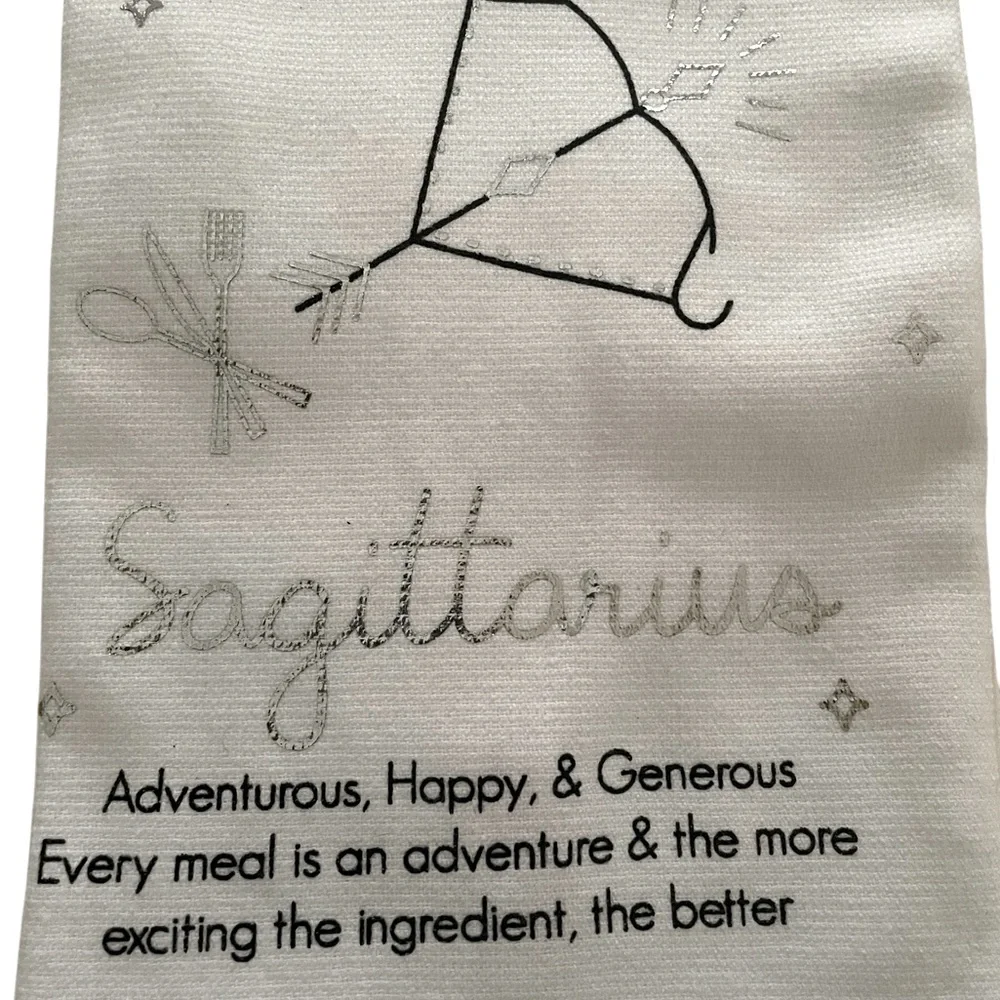 NWT 2 Isaac Mizrahi White Sagittarius Kitchen Towels